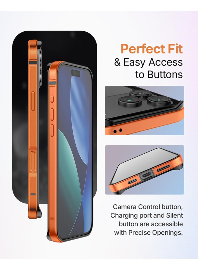 Theodor iPhone 17 Pro max Aluminum Frame Metal Bumper Frame Slim Hard Case Cover, Metal Frame Armor with Soft Inner Bumper, Raised Edge Protection for iPhone 17 pro max for 6.9", Cosmic Orange - Image 2